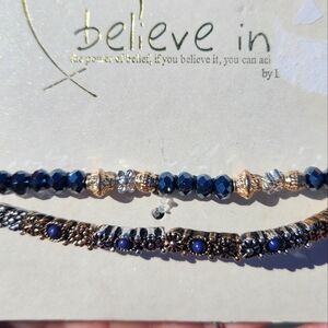 BNWT Believe In blue, silver-tone and gold-tone bracelet set